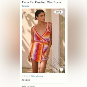 Farm Rio Crochet Mini Dress pink, orange, purple, and white striped